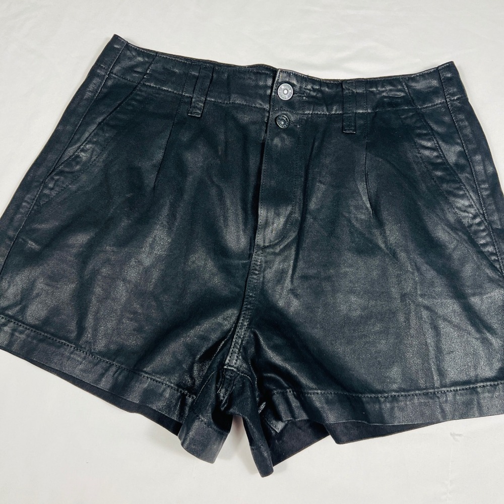 Paige Pleated Mayslie Shorts Midnight Oil Black Coated Denim Shorts Women 29